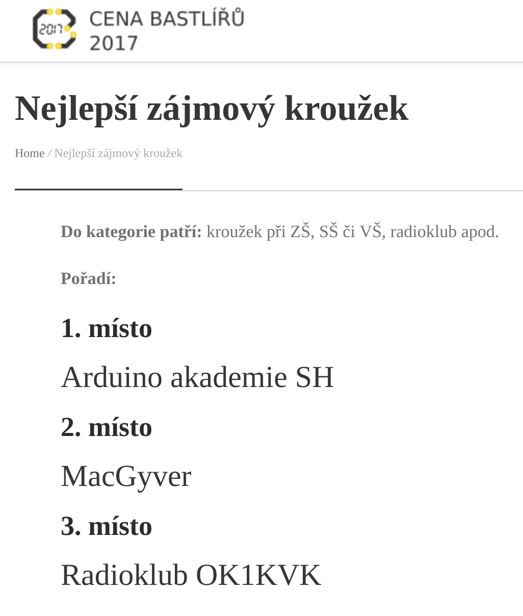 3. místo v kategorii nejlepší zájmový kroužek